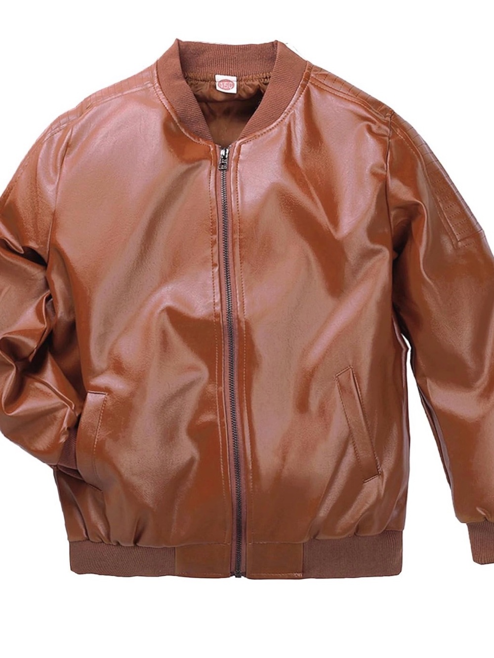 Kids Brown Faux Leather Bomber Jacket - Unbranded